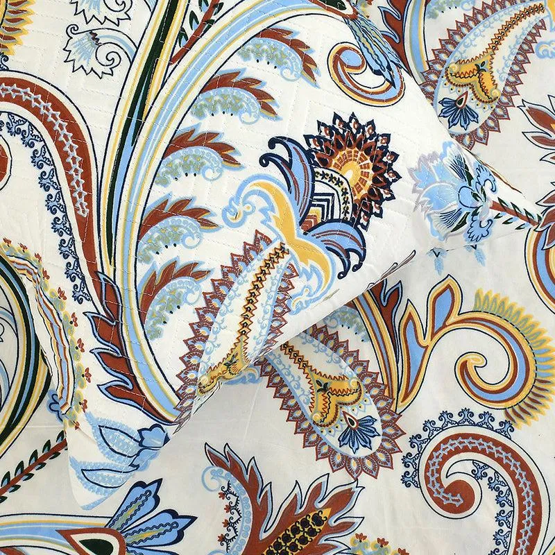 Rajput Weaves Ethnic Quilted Bedding Set (Off White & Blue) - Five Piece Set media 4