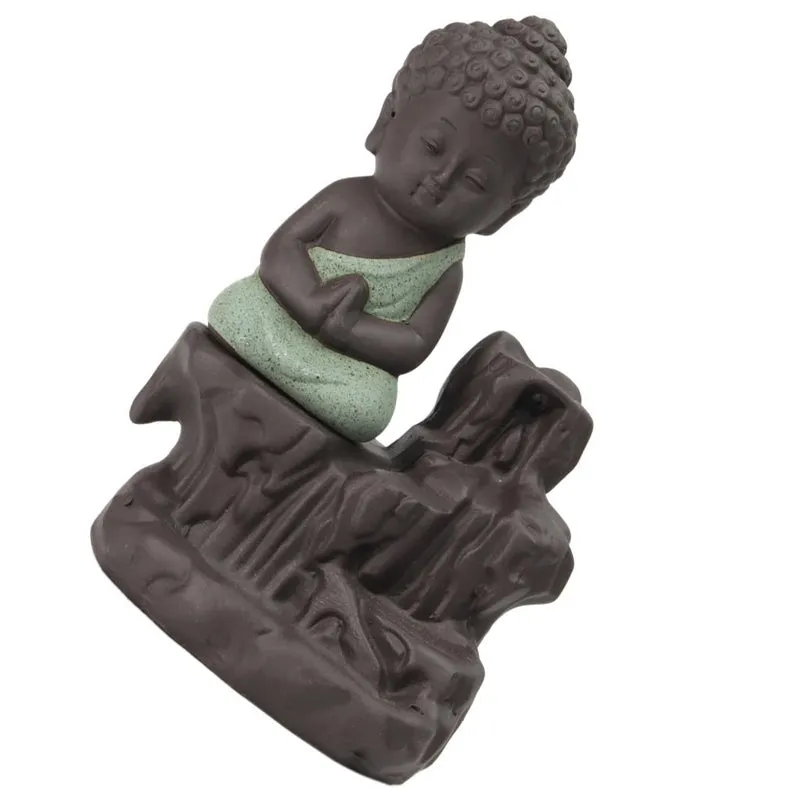 Baby Buddha Monk Smoke Fountain - Green & Brown media 5