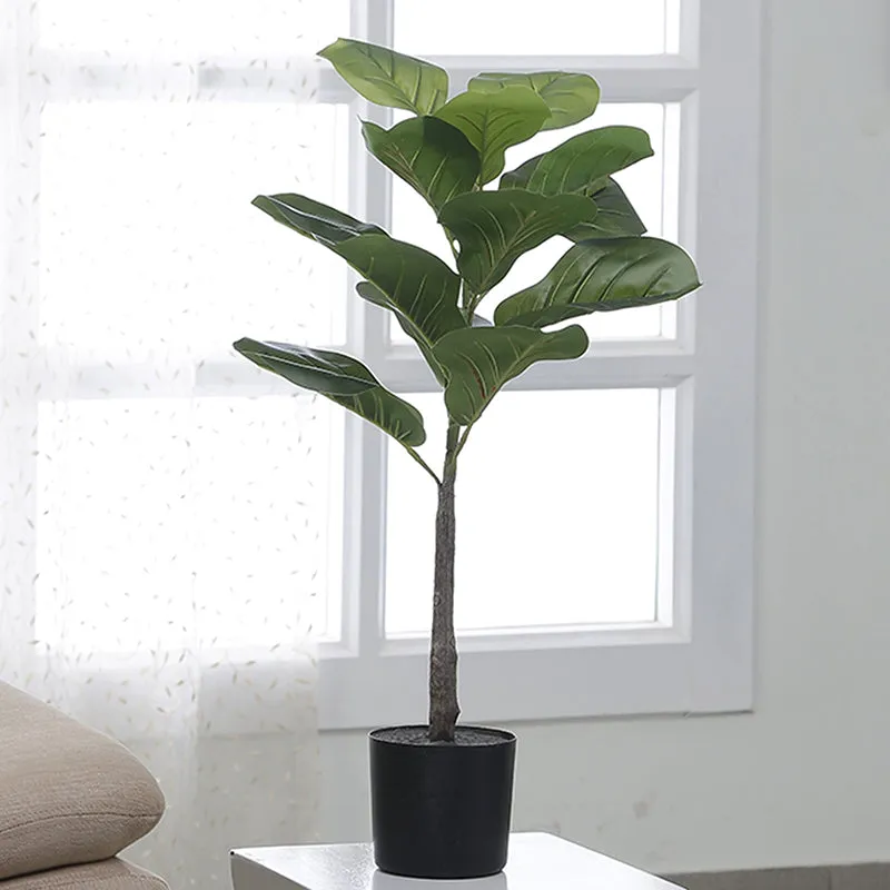 Faux Fiddle Fig Plant Tree With Black Plastic Pot - 2.5 Feet media 3