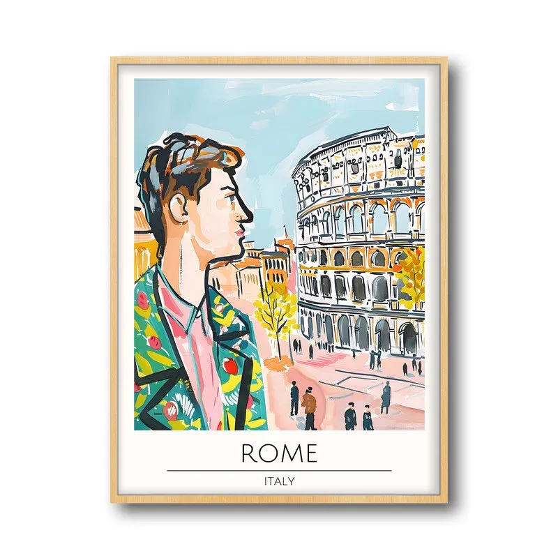 Vintage Rome Framed Canvas Archival Canvas Wall Painting - Natural Brown Frame media 5
