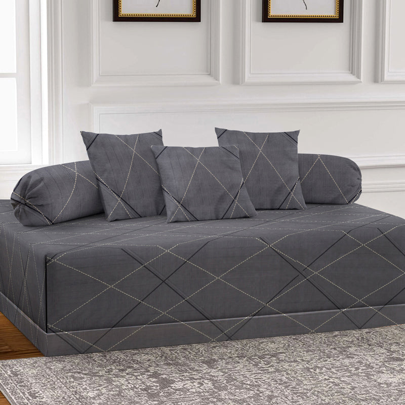 Gray Lines Diwan Set - Six Piece Set