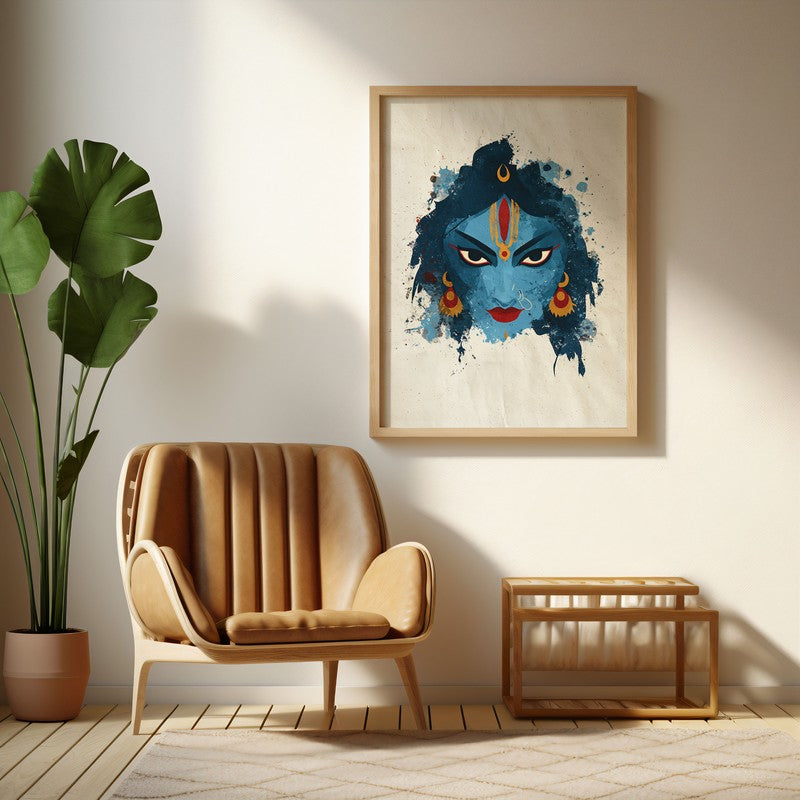 Maa Kali Divine Archival Paper Wall Art - Natural Brown Frame