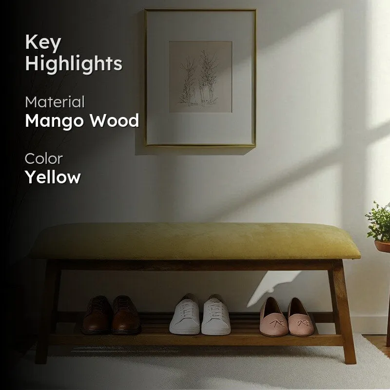 Grid Mango Wood Shoe Rack - Yellow media 2