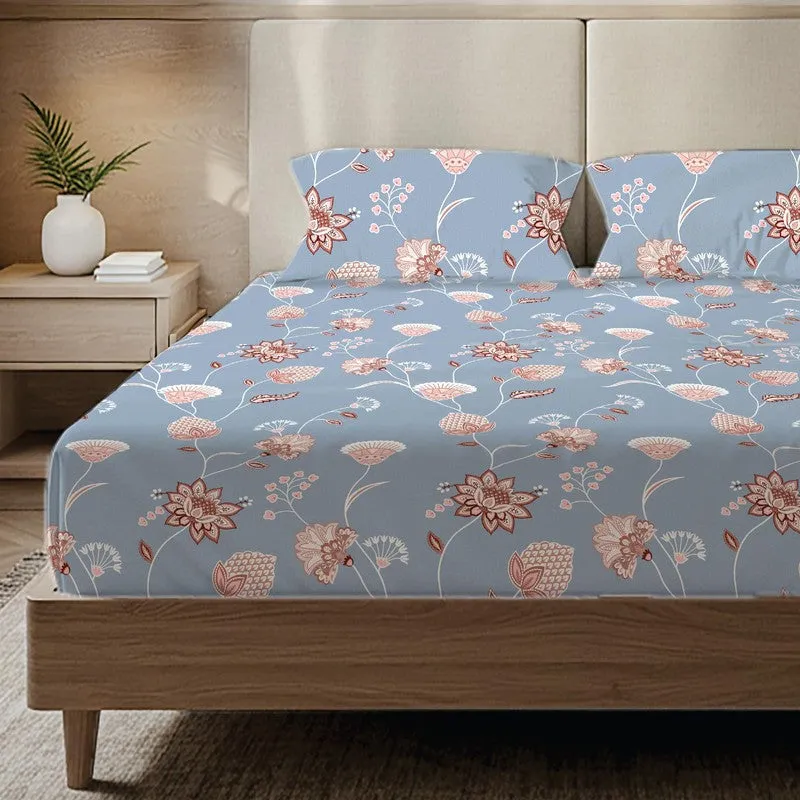 Azure Bloom Floral Cotton Bedsheets (Blue) - 200 TC media 3