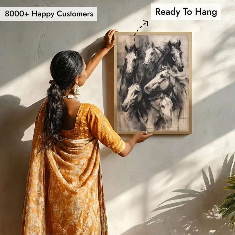 Noble Horses Wall Painting With Brown Frame media 8