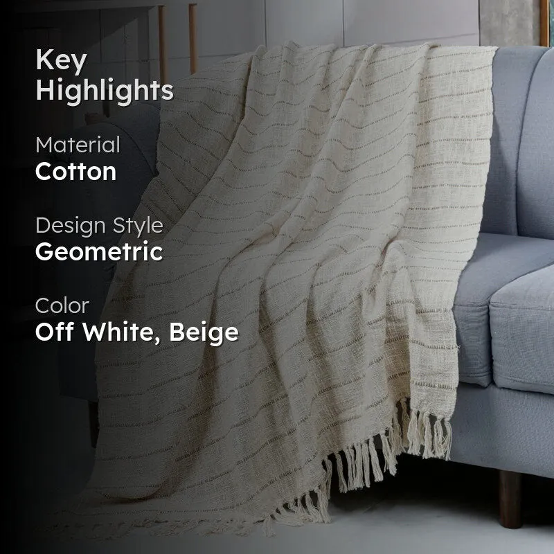 Dusky Loom Striped Throw - Off White & Beige media 2