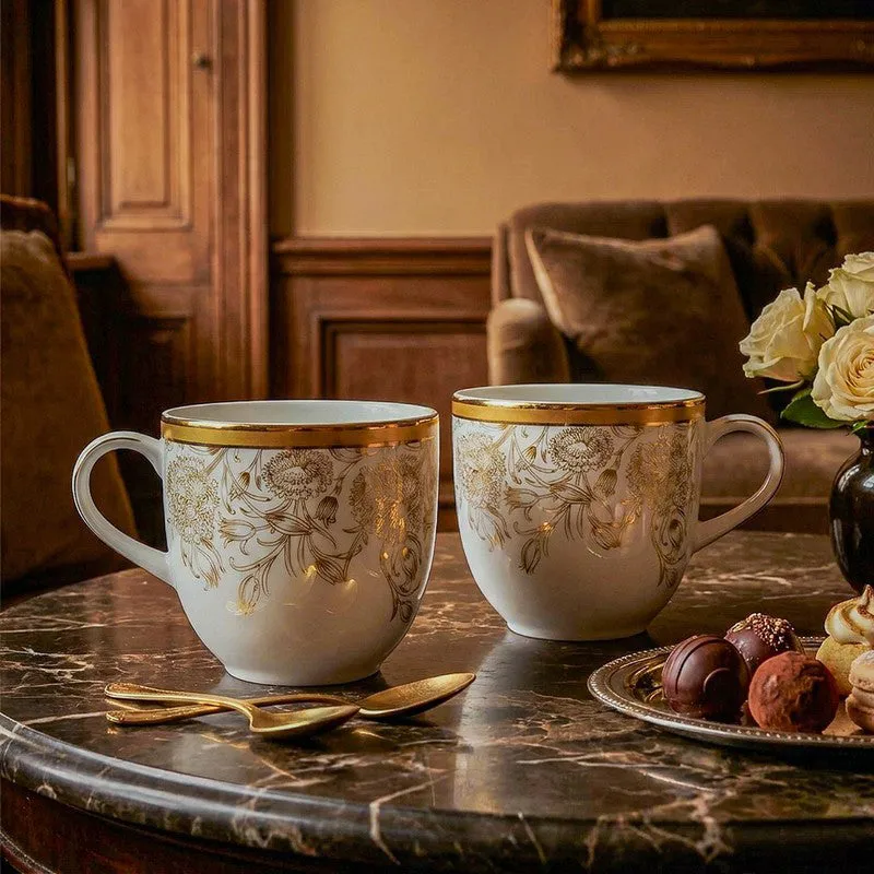 Gilded Iris Pete 24k Gold Brushed Porcelain Coffee Mug (300 mL Each/Gold) - Set Of Four media 3