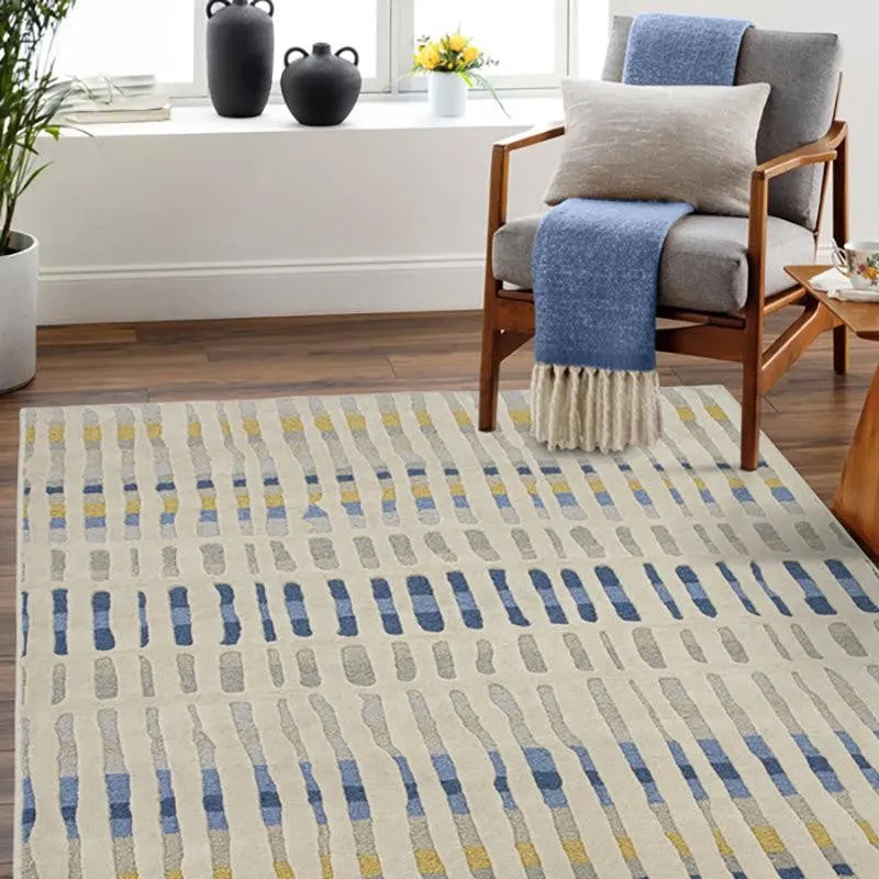 Iros Hand Tufted Geometric Wool & Nylon Carpet - Navy Blue media 3