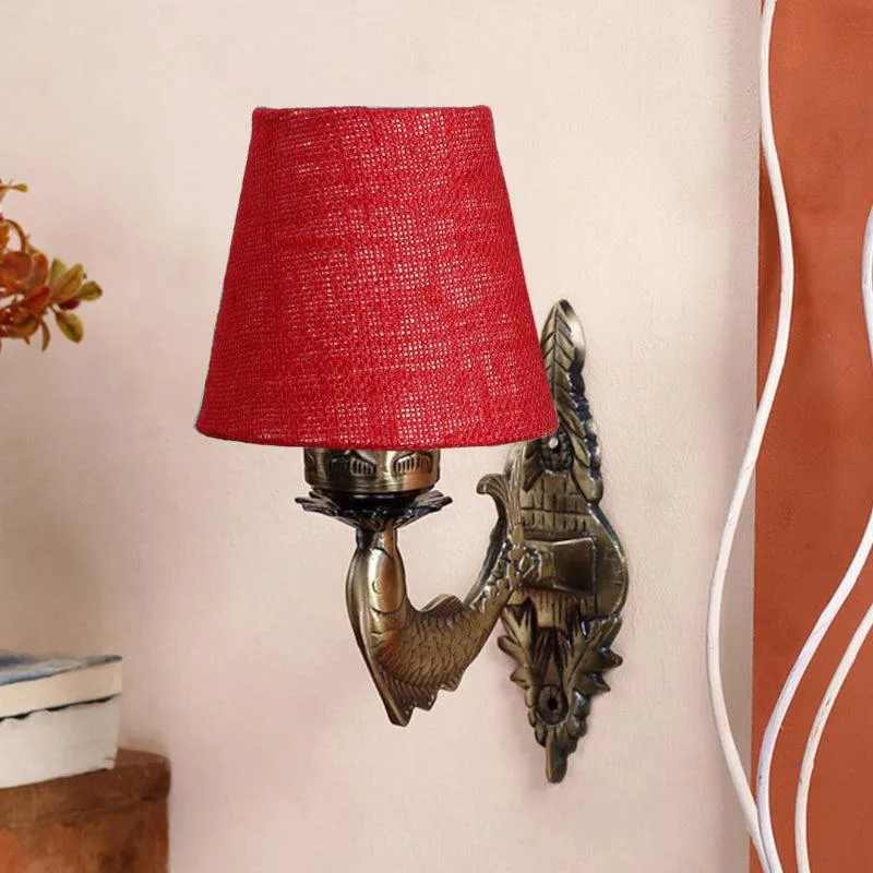 Ziada Stiva Conical Fabric & Metal Wall Lamp - Maroon media 3