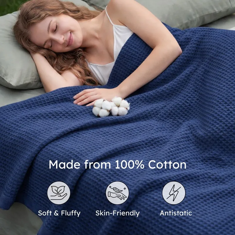 Axitra Wafel Weave Cotton Blanket - Navy Blue media 5