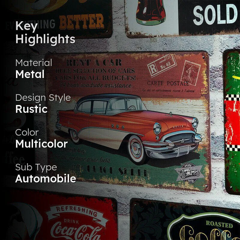 Rent A Car Retro Metal Wall Accent media 2