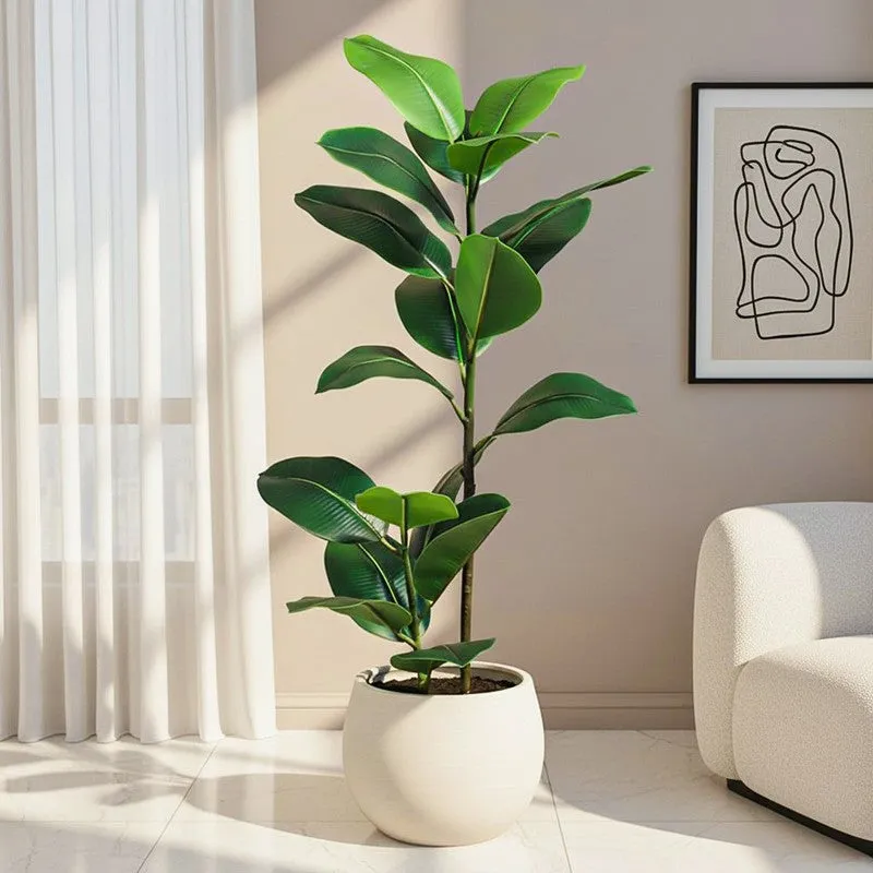 Leafis Artificial Rubber Plant With Black Plastic Pot - 4 Feet media 1