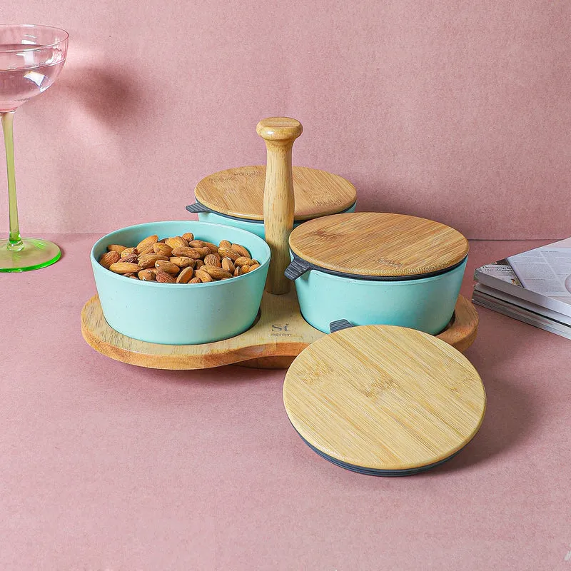 Nava Snack Bowl With Tray (Blue) - Four Piece Set media 3