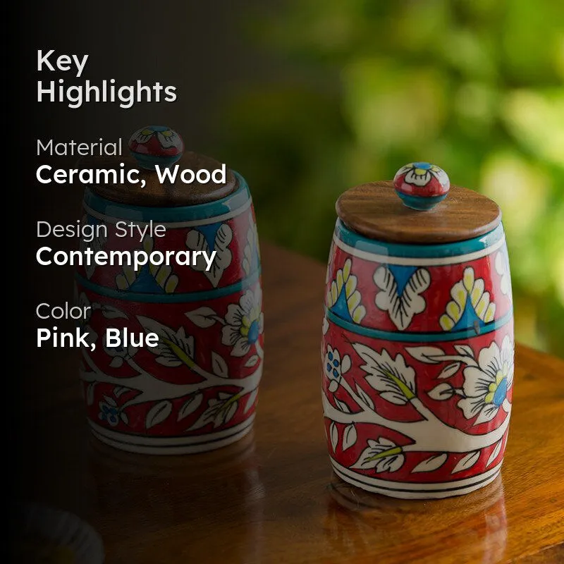 Rang-E-Gul Handpainted Ceramic Multi-Utility Jar (570 mL Each) - Set Of Two media 2