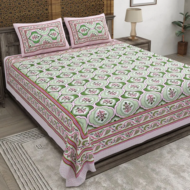Rango Cotton Bedsheet (Green,Pink) - 240 TC media 1