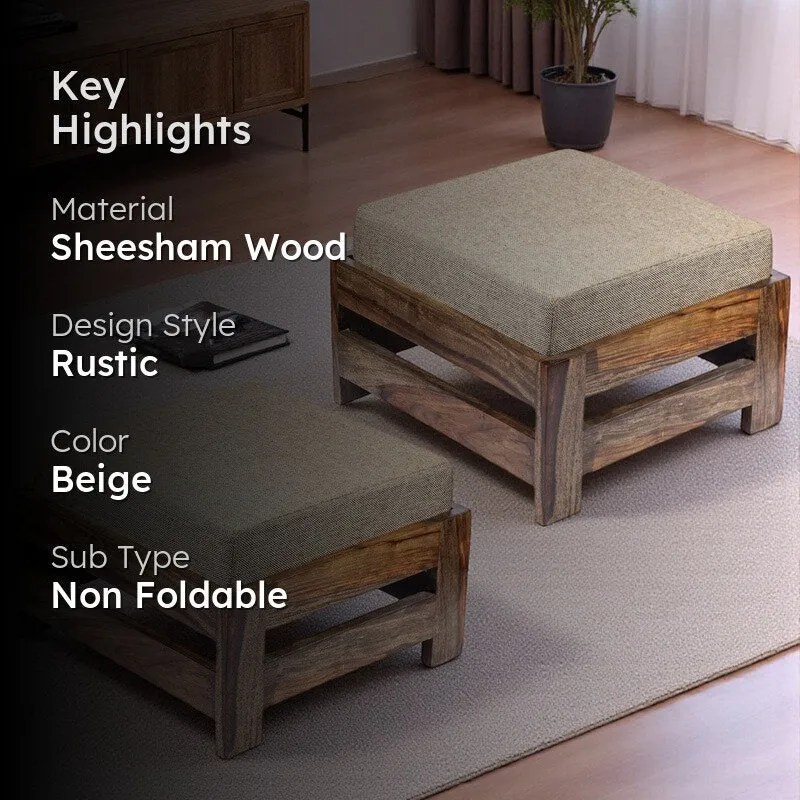 Lavro Sheesham Wooden Bench with Cushions (Beige) - Four Piece Set media 2