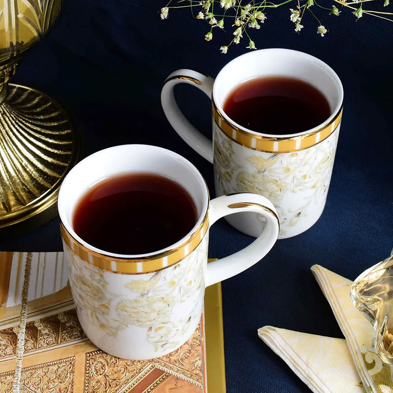 Gilded Iris Slim 24k Gold Brushed Porcelain Coffee Mug(280 mL Each/Gold) - Set Of Two media 4