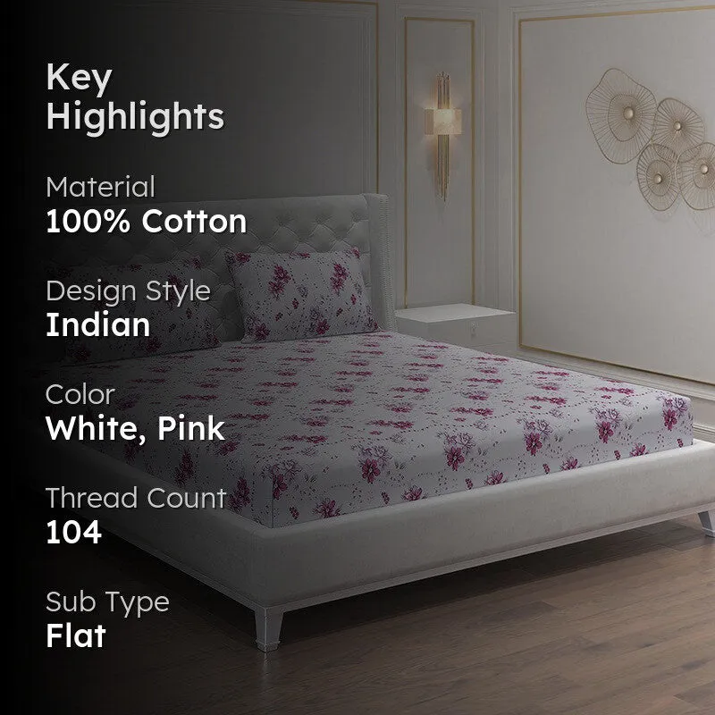 Monte Carlo Petal Matrix Cotton Bedsheet (White,Pink) - 104 TC media 2