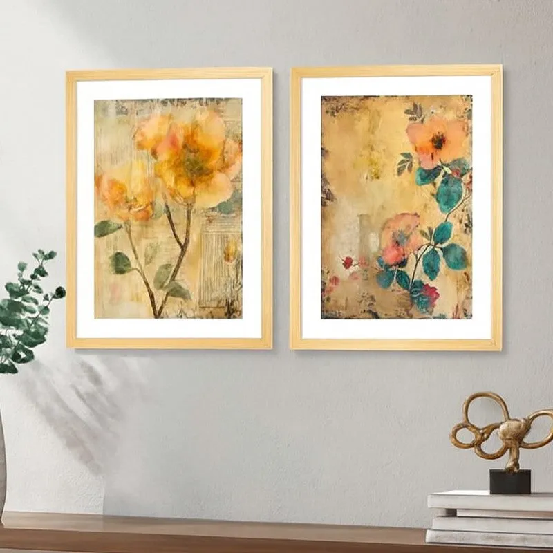 Brushed Flora Wall Art With Frame - Set Of Two media 1