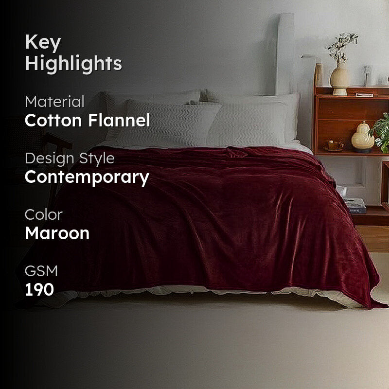 Sarva Solid Knitted Cotton Flannel Blanket (Maroon) - 190 GSM media 2