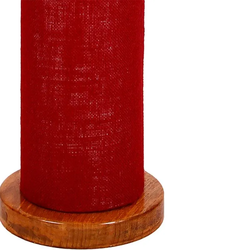 Agia Wooden Tower Floor Lamp With Jute Shade - Maroon media 4