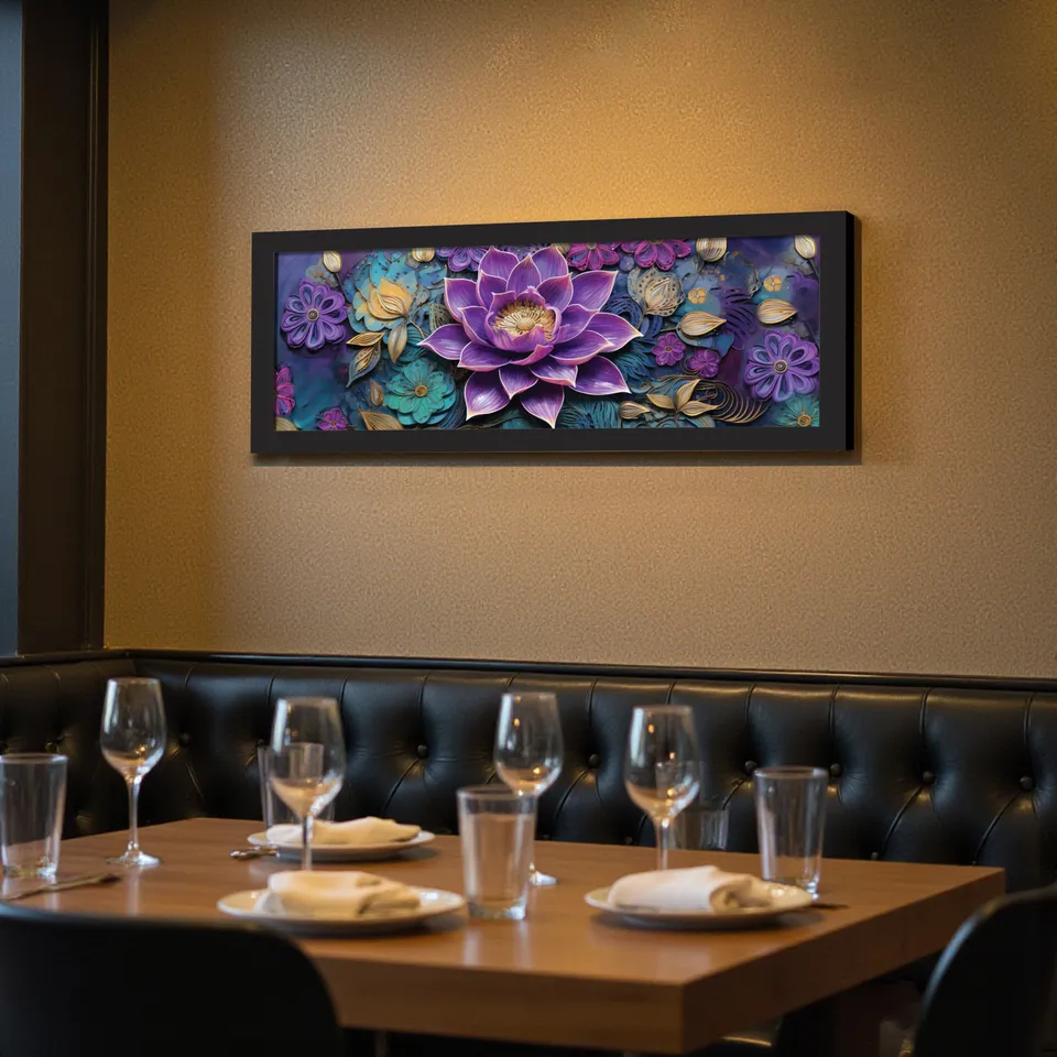 Lotique Decorative Lotus Wall Painting With Frame media 7