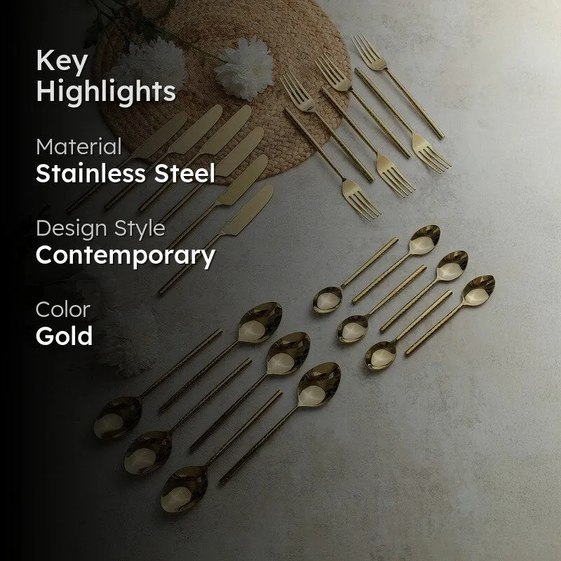 Lunaro Stainless Steel Cutlery Set (Gold) - Twenty Four Piece Set media 2