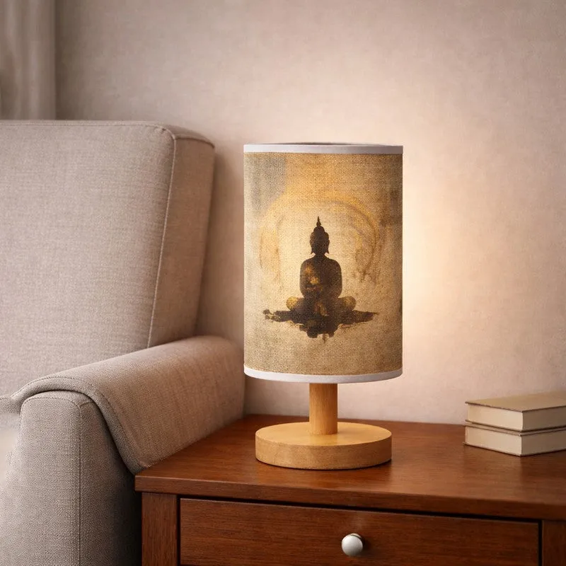 Meditating Buddha Jute & Wooden Table Lamp - Beige media 5