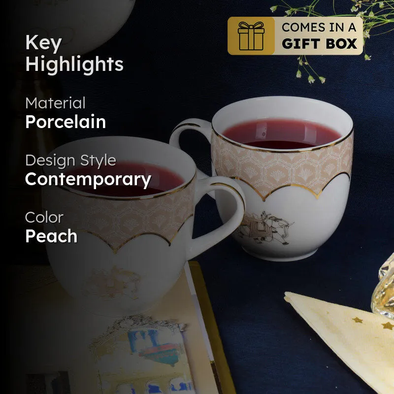 Gilded Legacy Coupe 24k Gold Brushed Porcelain Coffee Mug(300 mL Each/Peach) - Set Of Six media 2