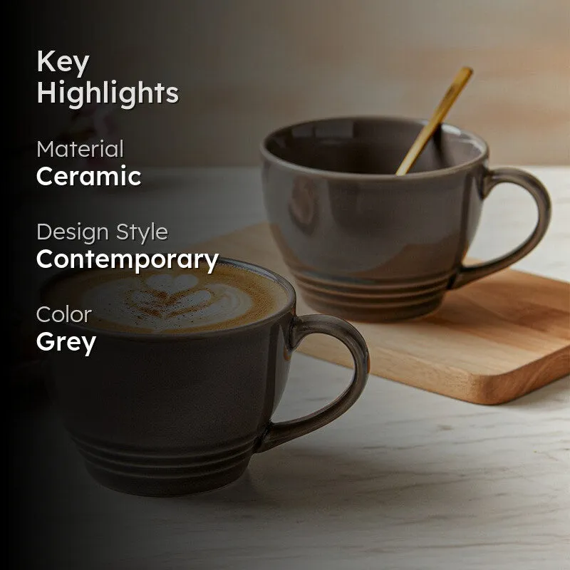 Gradient Brew Ceramic Coffee Mug (Smoke Grey/500 mL Each) - Set Of Two media 2