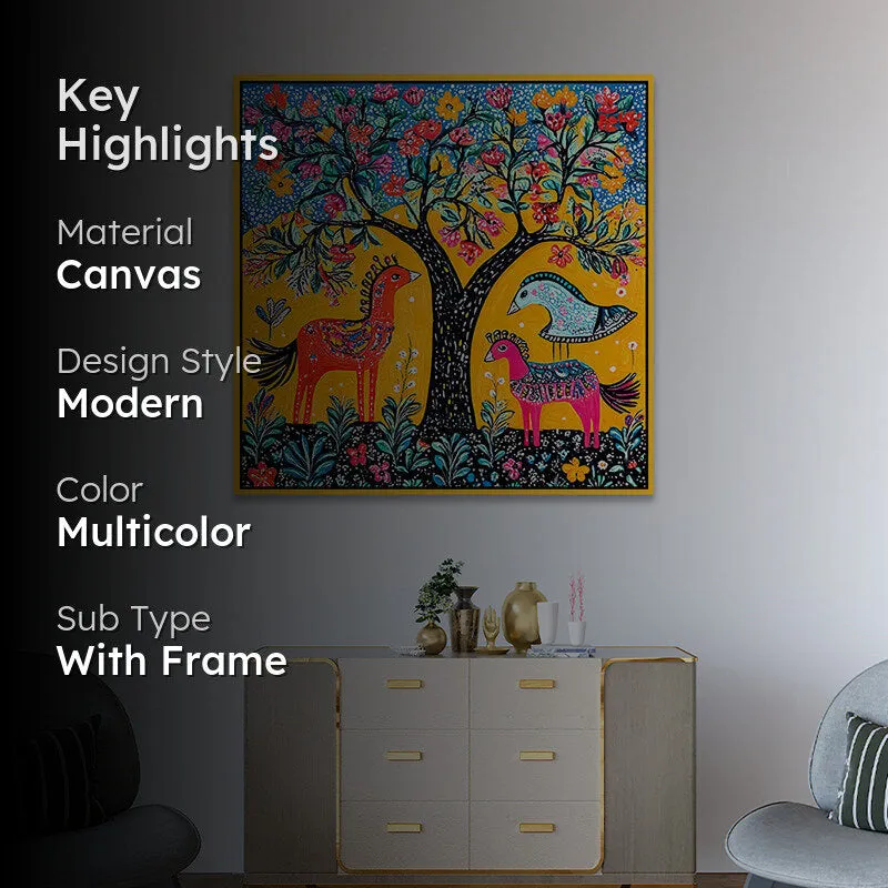 Forest Trance Canvas Wall Painting With Frame - Gold media 2
