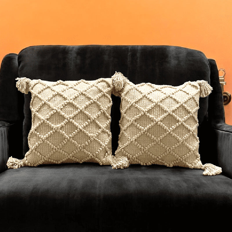 Plush Grid Tufted Cushion Cover (Beige) - Set Of Two