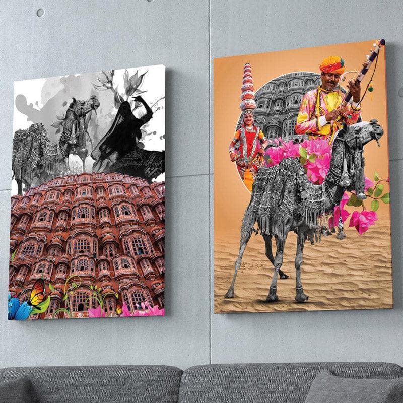 The Hawa Mahal Canvas Wall Painting - Set Of Two