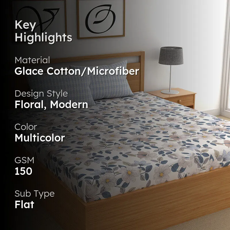 Flora Blues I Microfiber Microfiber Bedsheet - 150 GSM media 2