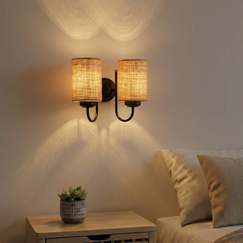 Elyra Duo Natural Weave Jute Wall Lamp - Brown