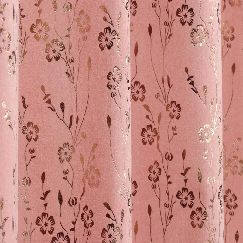 Glow Touch Printed Velvet Curtains (Peach,Gold) - Set Of Two media 5
