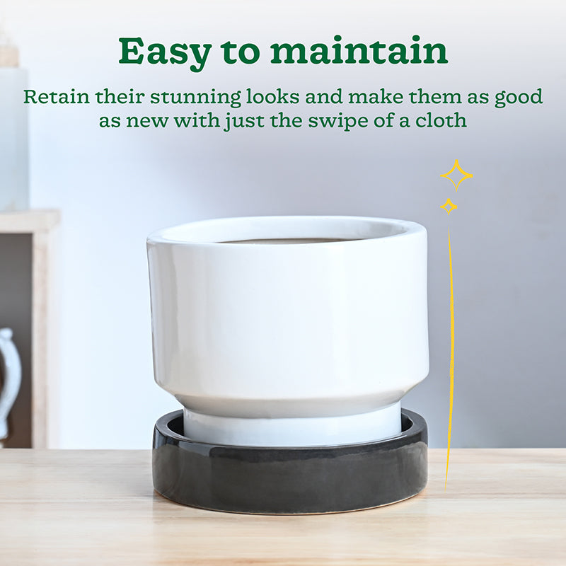 Ugaoo Pot-fection Ceramic Planter - White & Dark Grey media 5