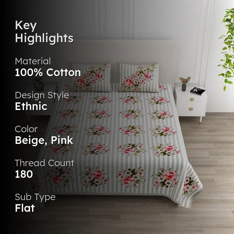 Oliver Floral Cotton Bedsheet (Cream) - 180 TC media 2