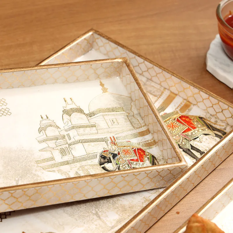 Haathi Parades Rectangle Serving Tray - Set Of Three media 3