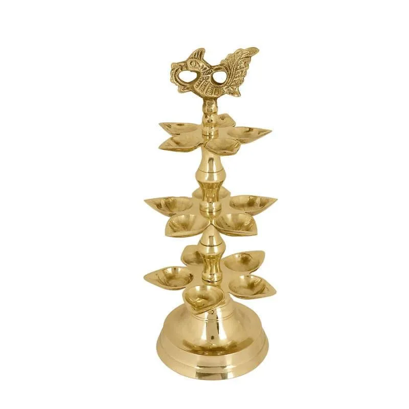 Peacock Ritualistic Brass Lamp - Large media 4