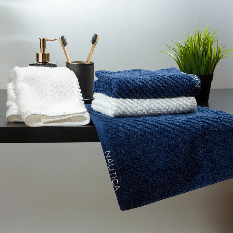 Nautica Riviera Soft Cotton Hand & Face Towel (Navy Blue & White) - Set Of Four media 3
