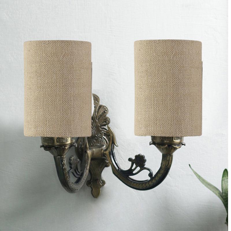 Vintage Cylindrical Duo Fabric & Metal Wall Lamp - Beige media 3