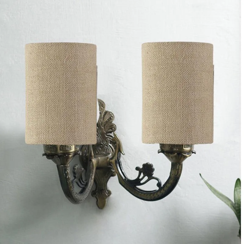 Vintage Cylindrical Duo Fabric & Metal Wall Lamp - Beige media 3