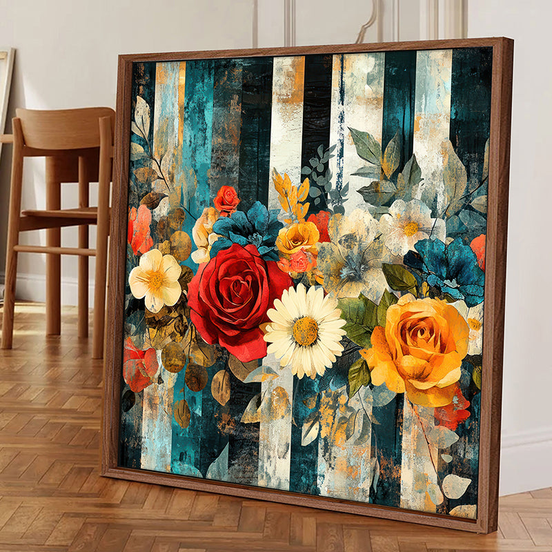 Floral Striations Wall Art With Frame - Brown media 3