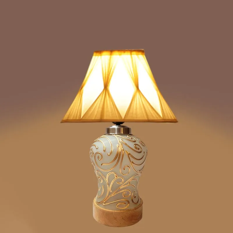 Lumithra Smocked Wooden Table Lamp - OffWhite media 5