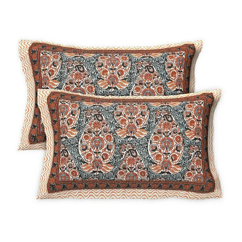 Floray Cotton Bedsheet (Blue,Brown) - 240 TC media 6