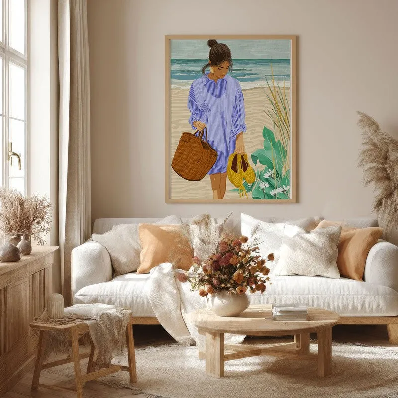 Sandy Shore Canvas Wall Painting - Brown Frame media 4