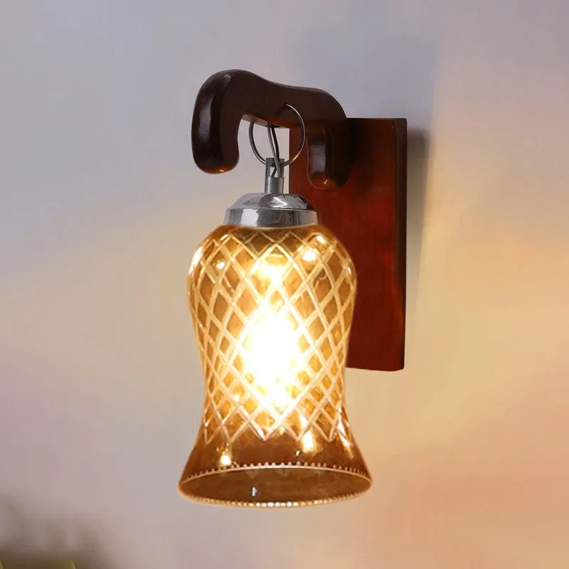 Honey Glow Arch Walnut-Amber Glass Wall Lamp media 7