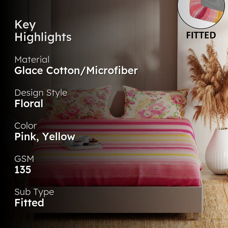 Stripes & Petals Fitted Microfiber Microfiber Bedsheet - 135 GSM media 2