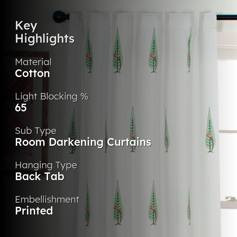 Tranquebar Home Leafy Escape Cotton Curtains(Coral) - Set Of Two media 2